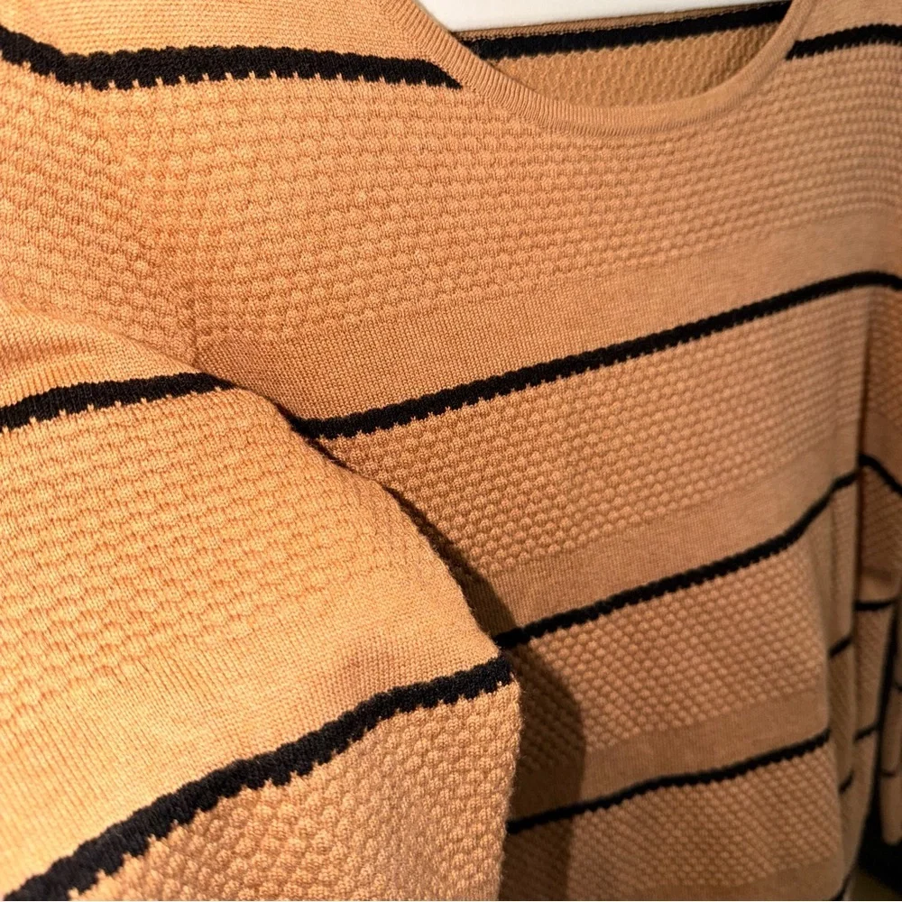 Chico’s Striped Sweater Camel Black Lightweight Knit Casual Women’s S - Picture 2 of 6